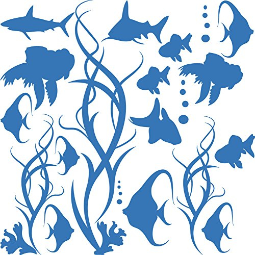 GRAZDesign Wandtattoo Bad Meer mit Fische | Aufkleber für Badezimmer | wasserfest - 053 hellblau