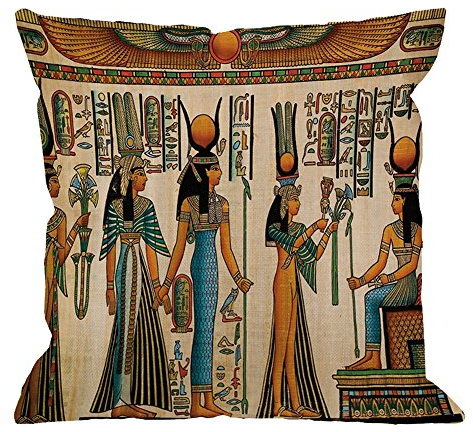 (Design 94) - HGOD DESIGNS Egyptian Decorative Throw Pillow Cover Case,Papyrus Queen Nefertari Cotton Linen Outdoor Pillow cases Square Standard Cushion Covers For Sofa Couch Bed 46cm x 46cm Brown
