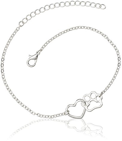 SELIA Zierliches Herz Pfote Armband-verstellbares Charm Pfotenarmband Schmuck für Tierliebhabe -niedliches Hundepfote Armkettchen mit Pfotenabdruck (SIlber)