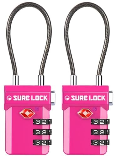 SURE LOCK TSA Approved 3-Digit Combination Luggage Locks – Open Alert Indicator, Re-settable Code with Zinc Alloy Body, Easy-Read Dials for Suitcase, Backpack, Gym Locker & Toolbox (Multiple Colors