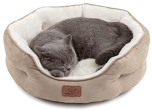 BEDSURE kleines Hundebett für kleine Hunde, waschbar, rundes Katzenbett für Wohnungskatzen, rundes Haustierbett für Welpen, Kätzchen, mit Rutschfester Unterseite, 50,8 cm, Camelbeige (Camel)