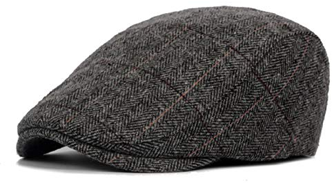 Vijamiy Coppola Uomo Stile Britannico 56-59 cm, Lana Berretto Regolabile Plaid Berretti Unisex Cappello Invernale Basco Piatto Baschi Scozzesi per Regalo (Lana-Grigio)