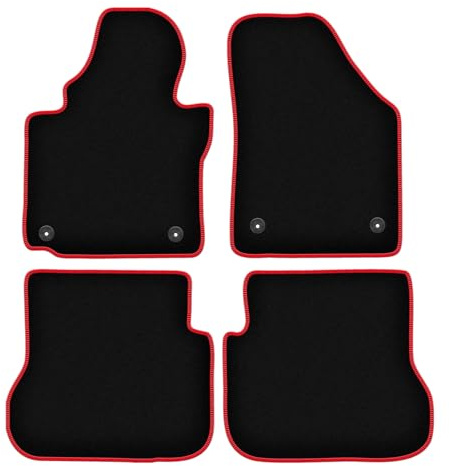 Wielganizator Velours Fußmatten 4-TLG Set passend für Volkswagen Caddy 2K 2FL (2013-) | Qualität: LUX – Maßgenau & rutschfest – Schwarz/Rot
