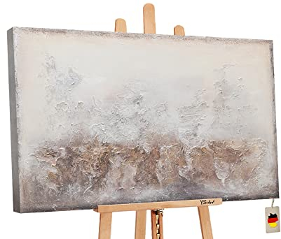 YS-Art Abstrakt Acryl Gemälde auf Leinwand Hochglanz handgemalt Wandbilder Wohnzimmer modern Wohndekor Bilder Büro Praxis braune Farben echte Kunst 120x80 cm