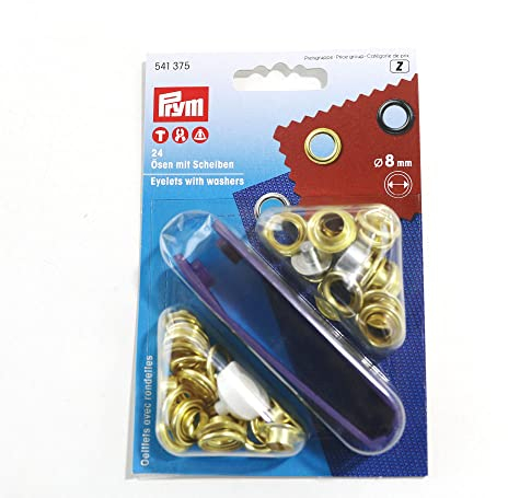 1 Set mit 24 Ösen Scheiben und Zange | 8 mm Durchmesser | goldfarbig | für Jeans Taschen Hosen Vorhang Jacke Röcke zum Nähen und Basteln (Ösen 8mm Gold)