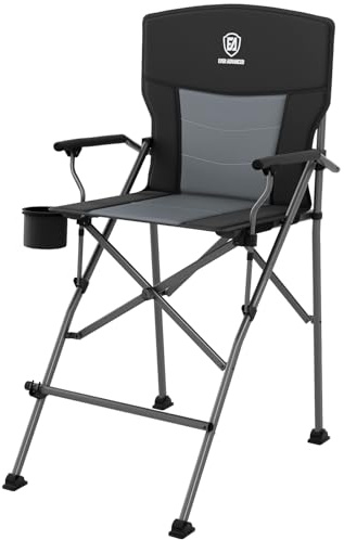 EVER ADVANCED Tall Camping Directors Chair with Cup Holder 31, Bar Height Folding Chair for Camping, Sports with Carry Bag, Mesh Pockets and Footrest, Heavy Duty 300 lbs, Black
