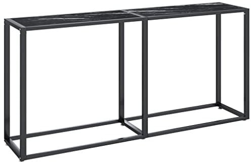 vidaXL Konsolentisch Konsole Beistelltisch Flurtisch Sideboard Ablagetisch Wandtisch Glastisch Tisch Schwarz Marmor-Optik 160x35x75,5cm Hartglas Stahl
