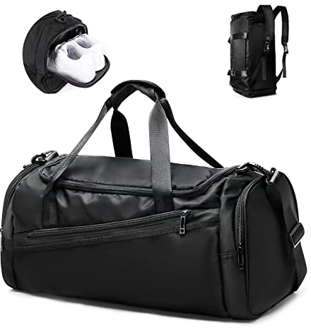 HYC00 Sac de Sport pour Homme et Femme avec Compartiment à Chaussures et Poche Humide, Léger Cabas de Fitness, Sac de Voyage, Sac de Gym, Sacs Polochons, B-Noir