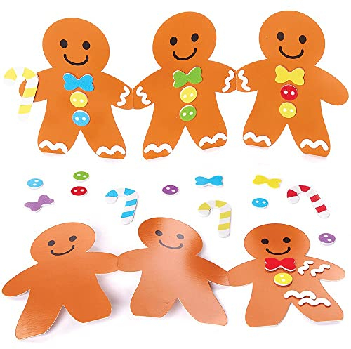 Baker Ross FX299 Lebkuchenmann Ziehharmonika Karten-6er Pack, Weihnachtskarten Basteln für Kinder, Karten für Weihnachten