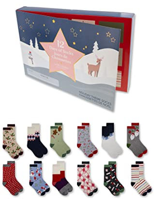 Gertex Damen Premium Weihnachten Urlaub Thema Socken Adventskalender | 12 Tage Crew Socken | Sockengröße 43-45 | passend für Damenschuhgröße 38-45, mehrfarbig, 42-44.5 EU