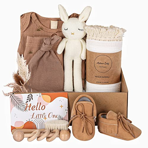 meloom Baby-Geschenk-Set, Unisex-Geschenkbox, Boho-geschlechtsneutrale Baby-Essentials, Babyparty-Geschenke für neue Mütter, Geschenke für Jungen und Mädchen, personalisierter Geschenkkorb für