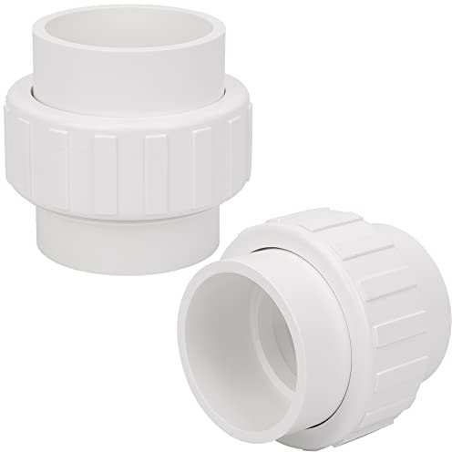 Paquete de 2 accesorios de tubería de acoplamiento de unión de PVC de 2 pulgadas (zócalo x enchufe), adaptador de PVC de 2 pulgadas, adaptador de PVC de unión deslizante 40, junta tórica EPDM, blanco