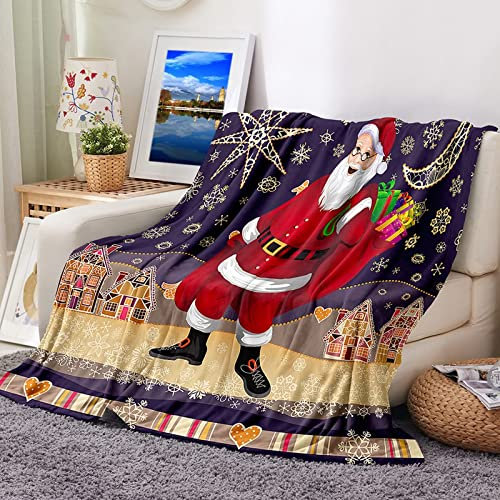 Banemi Flanelldecke Kinder, Wohndecke Pad Flauschig Rot Sofaüberwurf Weihnachtsmann und Schneeflocken Sofadecke Couchdecke 130X150CM