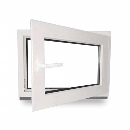 Kellerfenster - Kunststoff - Fenster - weiß - BxH: 80 x 60 cm - 800 x 600 mm - DIN Links - 3 fach Verglasung - 60 mm Profil