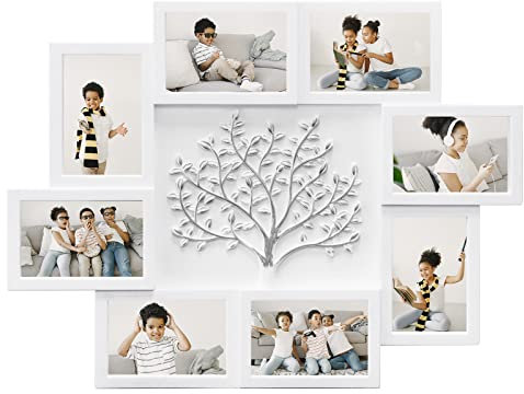 HELLO LAURA - Picture Frame Collage Large Wall Hanging Photo Frames Elegant Tree Collage Frame Gifts for Family Friends 4x6 inch Home Wall Decor Gallery Display (White - Silver Tree)