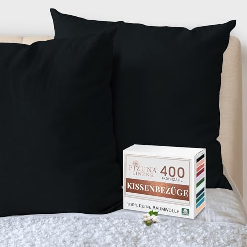 Pizuna 2er Pack Kissenbezug 80x80 cm Baumwolle Schwarz 400 Fadenzahl | Luxuriöser Soft-Satin 2er Pack Kissenbezüge, 100% Langstapel Baumwolle Nur Kissenbezug (Meeresschaum 80x80 cm) Mako Satin
