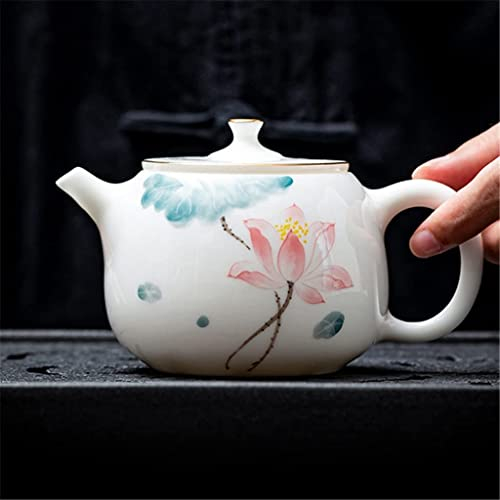 Yuxiu Pot Théière en céramique de Lotus de langue peinte à la main Théière en porcelaine blanche non émaillée Fournitures de service à thé (Couleur : A, taille : comme le montre l'image) Made in