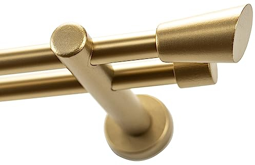 Garesa Gardinenstange Molis Ø 20mm, 2-läufig, Gold, matt lackiert I Stabile Vorhangstange ohne Ringe I Mit Endknopf Keil I Auch für mittelschwere Vorhänge I 230cm