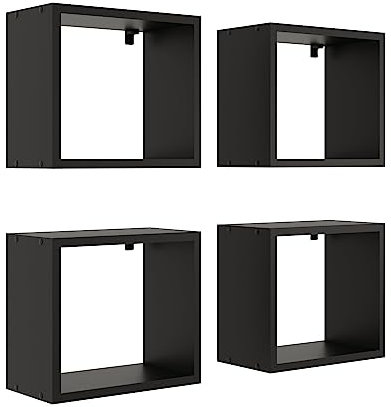 KUBUTKU Wandregal 4er Set 30x33x18 Quadratisch Hängeregal Mordern Design Wandboard für Wohnzimmer Schlafzimmer Büro und Küche (Schwarz)