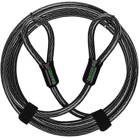DAOSEC 4.5 m robustes Sicherheitsstahlkabel mit Schlaufe, geflochtenes Stahlkabel, 1.27 cm Fahrradschlosskabel zur Sicherung von Fahrrädern, Motorrädern, Booten, Leitern, Rasenmähern, Ausrüstung usw.