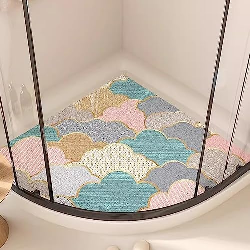 Dreieckige Duschmatte für Eckdusche, Komfortabel und Rutschfest, PVC-Luffa Badematte Halbrund Mit Ablauflöchern, Schnell Trocknend, A, 54x54cm (21x21inch)