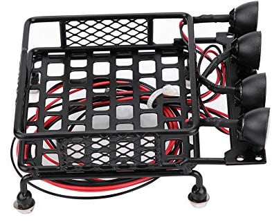 SALALIS RC Roof Rack Luggage, Small Size Roof Rack Luggage Carrier With LED Light Round for Axial SCX10 1/10 RC Car (4 white)