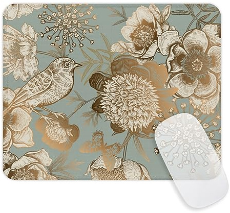 Retro Flower Bird Mouse Pad Small Mousepad for Desk,Square Cute Mouse Mat with Non-Slip Rubber Base,Computer Laptop Mouse Pads for Wireless Mouse Home Office Decor Desk Accessories Women,25,9 x 21,1