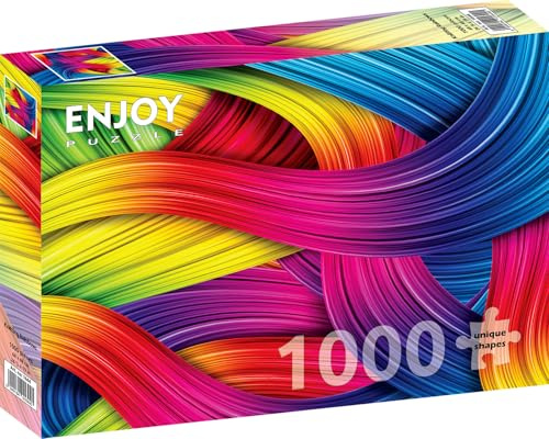 1000 Pieces Jigsaw Puzzle for Adults – Matte Finish, Soft Touch, Sturdy and Unique Pieces, Tight Fit, Vivid Colors, Missing Pieces Service – Multicolor Rainbow Gradient Knitting Yarn – by ENJOY Puzzle