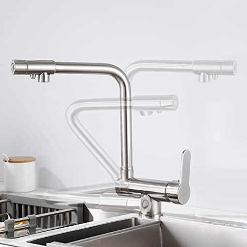 XJTNLB 3 Wege Wasserhahn Küche für Wasserfilter Küchen Armaturen Wasserhahn Flexibel Vorfenster Küchenarmatur Klappbar Armatur Küche,Gebürstetes
