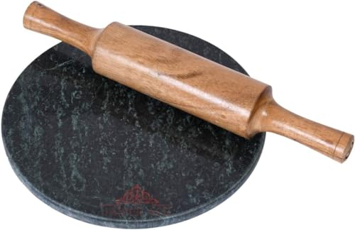 IBLAY Chakla en marbre vert avec rouleau à pâtisserie/rouleau à pâtisserie/machine à roti/chakla Belan/machine à chapati pour cuisine | Machine à roti en marbre complet (25,4 cm)