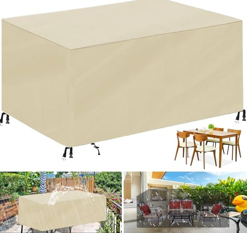 Housse Salon de Jardin, Très Résistant 420D Oxford Tissu Imperméable Housse de Table de Jardin, -Beige||(LxWxH)60x60x60cm