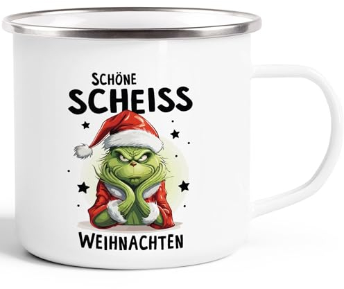 Moonworks® Emaille-Tasse Anti Weihnachten Spruch Ironie Sarkasmus lustige Weihnachtsbecher Geschenke für Weihnachtsmuffel Spruch 3 emaille-weiß-silber standard