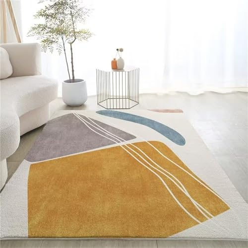 AU-OZNER Teppich Wohnzimmer modern Gelber Teppich, großer Teppich, leicht zu reinigender Sofabodenteppichwohnzimmerteppich,Gelb,50x80cm