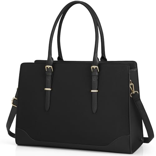 IGOLUMON Handtasche Damen Große Shopper Schwarz - Laptoptasche 15.6 Zoll PU Leder Arbeitstasche Umhängetasche Tote für Arbeit Schule