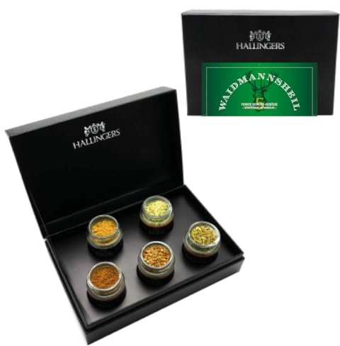 Hallingers Waidmannsheil - Gewürz Geschenkset handmade, 5 Gewürze aus aller Welt - für Jäger zum Kochen von Wildgerichten (Set) - Geschenk im Sommer & als perfektes Grillgeschenk | Neues Zuhause Ruhes