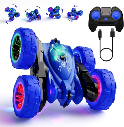 MaxTronic Direktladung Ferngesteuertes Auto mit LED Licht, RC Stunt Auto 360° Flips, 4WD 2.4GHz MonsterTruck Offroad Spielzeug Geschenk Mädche Jungen für Kinder ab 3 Jahren