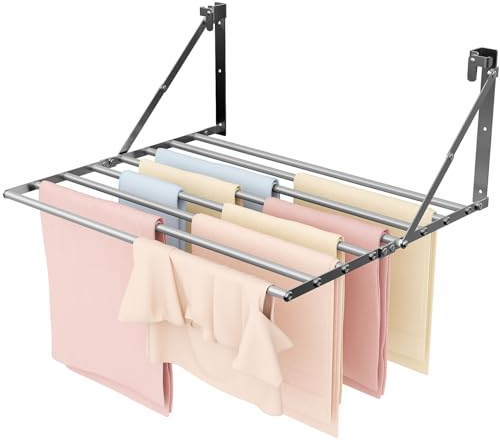Innotic Etendoir Linge Mural, Séchoir à Linge Pliable et Extension, Porte-Serviettes, Métal Sèche Linge Robuste et Compact, Étendoir à Linge pour Interieur et Extérieur, 8 Barres de 60 cm