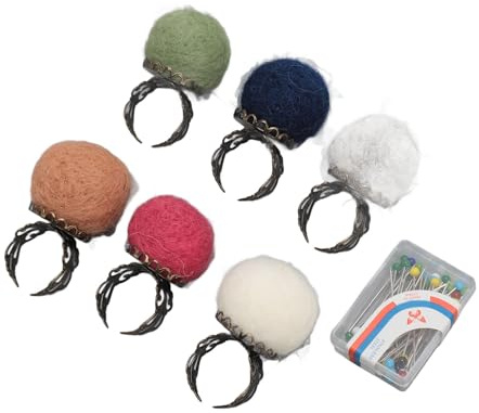 Nadelkissenringe Aus Filz, 6 Stück Wollfilz Edelstahl Nadelkissen-Ring Filz-Nadelkissenringe Nadelkissen Finger mit 1 Box Stoffnadeln für Nähbegeisterte Zum Quilten (Naturfarbe)