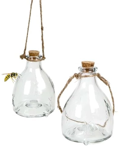 Glas Wespenfalle 2er Set, mit Aufhänger zum Stellen oder Hängen, befüllbar mit Lockstoff, chemiefrei, zur Abwehr von Insekten
