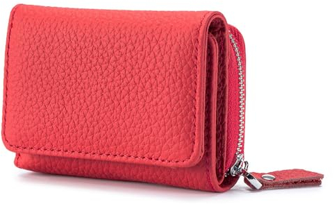 Yemlarey Geldbörse Damen Klein Brieftasche Echt Leder Geldbeutel klappbar Kleines Portemonnaie Frauen Mini Kreditkartenetui RFID-Schutz Kartenfächer Münzfach (Rot)