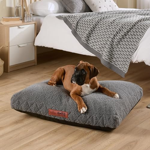 Slumberdown Sherpa Dog Bed Medium Washable - Raised Anti Anxiety Calming Cat/Puppy Bed, Dog Crate Mattress for Small/Medium Pets & Adults - Anti Slip Human Dog Beds, Soft Removable Cover, Light Grey