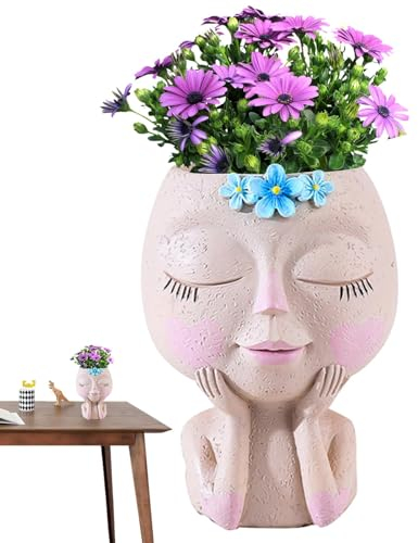 Generic Pot de fleurs en forme de tête avec yeux fermés, pot de fleurs en résine pour plantes d'intérieur et d'extérieur, OM61E528NSBR5ENKLO