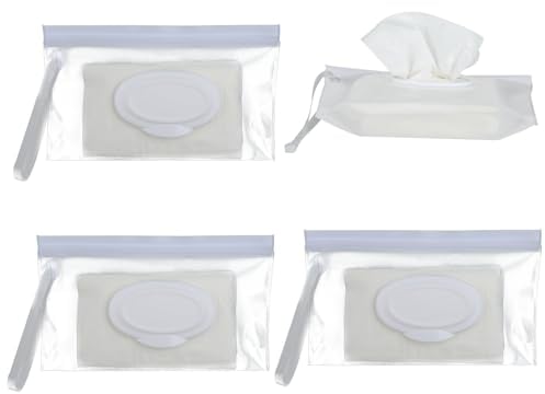 3 Stück Tragbar Feuchttücher Tasche Transparent Nachfüllbarer Feuchttücher Box 24 x 13,5 cm Reise Feuchttücherspender mit Verschlussstreifen Feuchttüchertasche für Tages- und Reisetücher