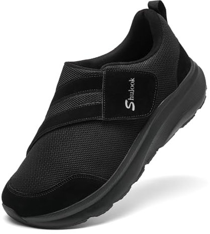 SHULOOK Diabetiker Schuhe Herren Extra WeitSchuhe für Geschwollene Füße Senior Schuhe mit Klettverschluss 2E (Schwarz 44.5 EU)