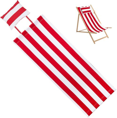 GORGECRAFT Ersatz Strandtuch Für Sling Stühle Mit Kissen Faltbarer Liegestuhl Stoff 113x43cm Rot Weiß Gestreift Sling Stühle Segeltuch Für Terrasse Outdoor Sonnenbaden Garten Innenhof