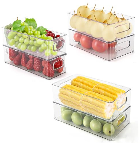 RANJIMA Kühlschrank Organizer Set, 6er Durchsichtig Aufbewahrungsbox Organizer Küchen für Speisekammer Organizer mit Griff für Kühlschrank Aufbewahrungsbox Haus Organizer Schränke Schublade Büro