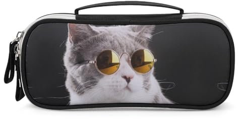 JiuPopular Tragbare Kosmetiktasche/Stiftetasche, niedliche Brillenkatratze, Schreibwaren-Tasche als Federmäppchen für Büro und Schule, Geschäftsreise oder kleine Werkzeugbox, Make-up-Tasche für