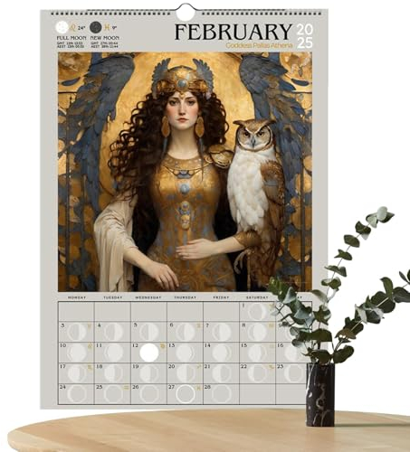 Gupcaqosjw Mondphasenkalender 2025, Kriegergöttin 2025 Mondphasenkalender, Schwarzer Wandkalender Mit Mondkalenderplaner, Gothic Home Decor Present Für Liebhaber Der Griechischen Mythologie