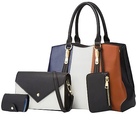 Handtasche Damen UmhäNgetaschePortemonnaie Herren Modische Damen-Umhängetasche aus vierteiligem, Clutch-Geldbörse, Retro- Handytasche Mit GeldböRse Zum UmhäNgenAktentasche (Black, One Size)