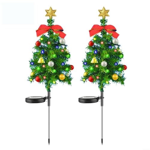 2pcs Solar Christmas Tree, Multicolour LED Christmas Lights for Outdoor Christmas Decorations, Solar Powered Small Xmas Trees for Holiday Garden Yard Decor